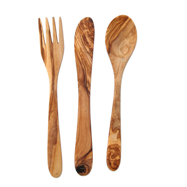 Edles Besteckset Olivenholz Messer Gabel Löffel 20 cm Nicer Nature - Nicer Nature
