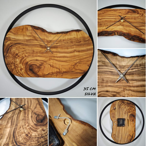 Uhr Wanduhr Olivenholz Einzelstücke von HOLZVERLIEBT Massivholz in Handarbeit lautlos Silva 35 cm HOLZVERLIEBT - Nicer Nature