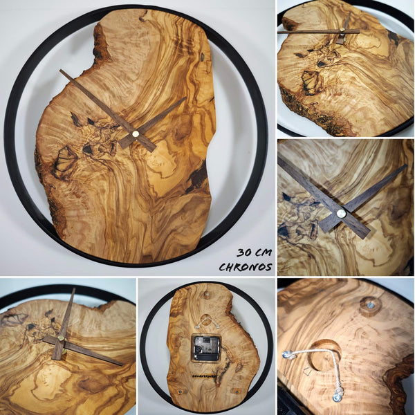 Uhr Wanduhr Olivenholz Einzelstücke von HOLZVERLIEBT Massivholz in Handarbeit lautlos Chronos 30 cm HOLZVERLIEBT - Nicer Nature