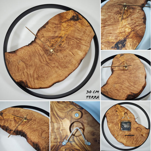 Uhr Wanduhr Olivenholz Einzelstücke von HOLZVERLIEBT Massivholz in Handarbeit lautlos Terra 30 cm HOLZVERLIEBT - Nicer Nature