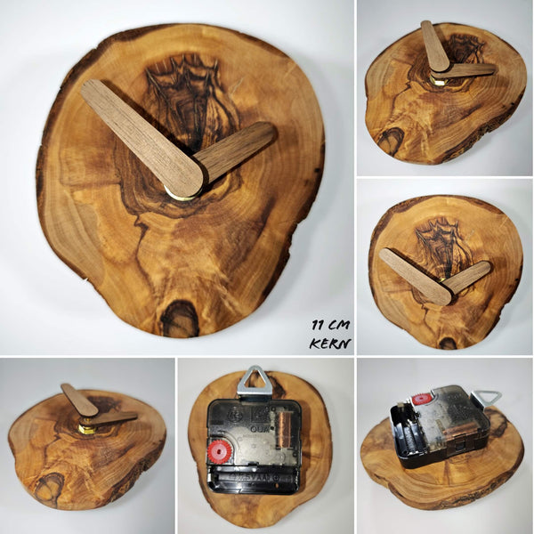 Uhr Wanduhr Olivenholz Einzelstücke von HOLZVERLIEBT Massivholz in Handarbeit lautlos Kern 11 cm HOLZVERLIEBT - Nicer Nature